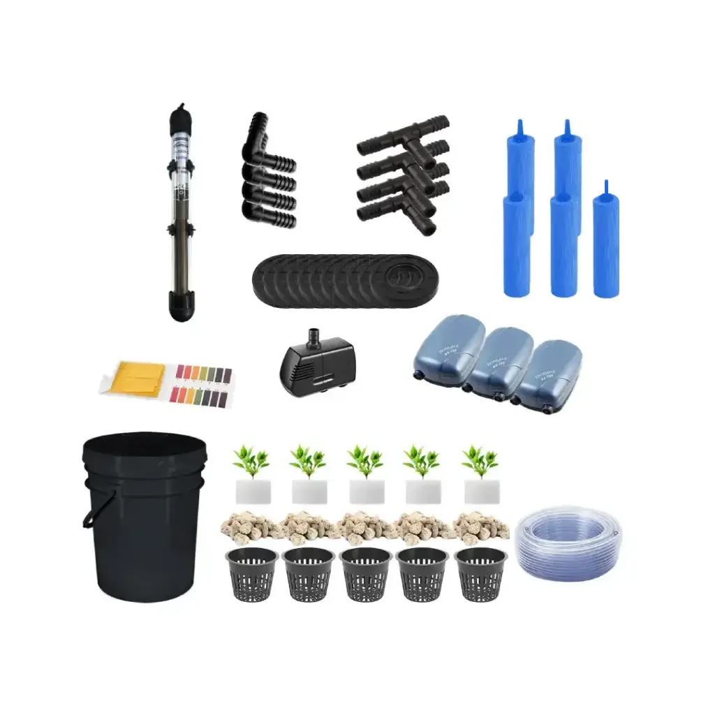 Grow Pot RDWC 2GAL Kit 6-Bucket Hydroponic System with Air Pumps, Net Pots & Water Reservoir